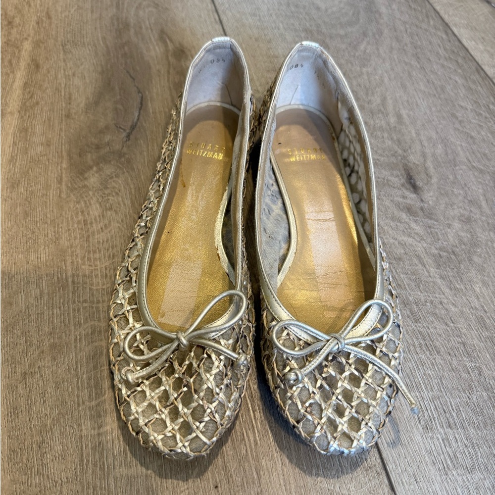 Stuart Weitzman woven gold flats